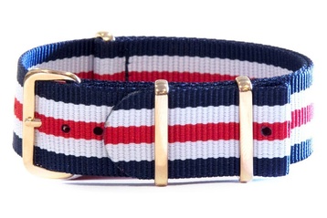 Daniel Wellington Style NATO - Navy, White & Red with Rose Gold hardware